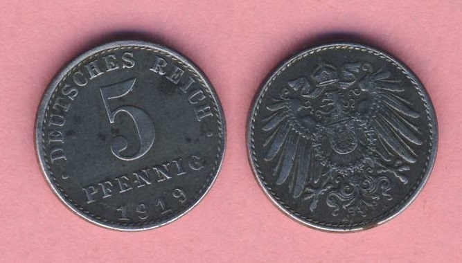  Kaiserreich 5 Pfennig 1919 A Eisen   