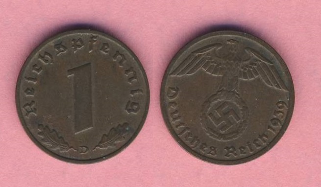  Drittes Reich 1 Reichspfennig 1939 D   