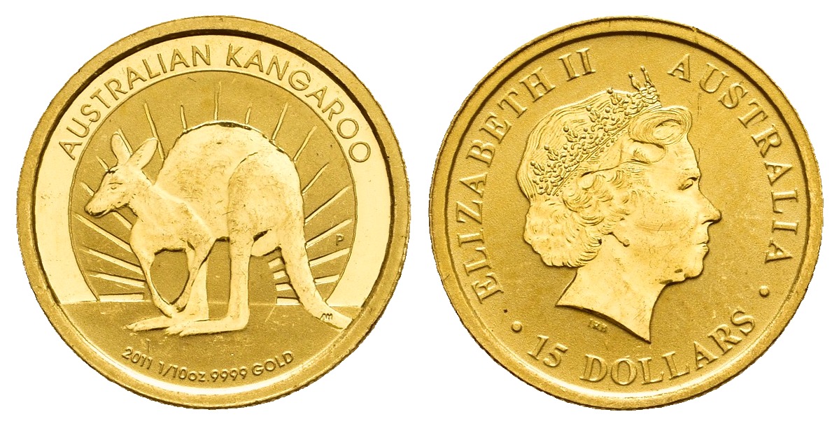 PEUS 9815 Australien 3,11 g Feingold. Känguru vor Sonnenuntergang 15 Dollars GOLD 1/10 Unze 2011P Impaired Proof / Vorzüglich + aus PP