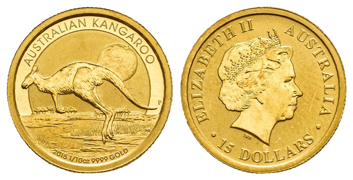 PEUS 9818 Australien 3,11 g Feingold. Hüpfendes Känguru 15 Dollars GOLD 1/10 Unze 2015P Almost Uncirculated