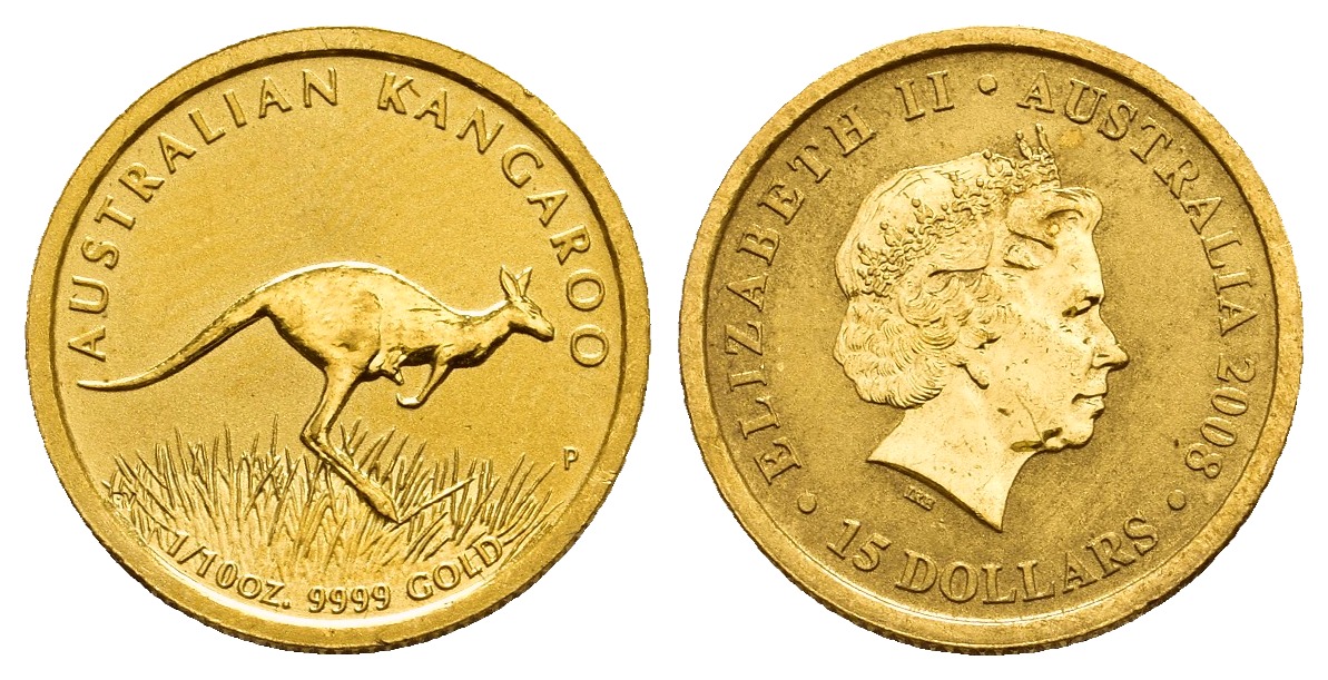 PEUS 9819 Australien 3,11 g Feingold. Hüpfendes Känguru 15 Dollars GOLD 1/10 Unze 2008P Almost Uncirculated