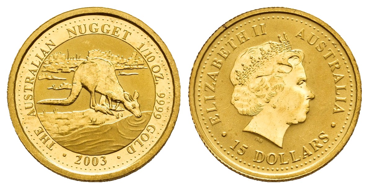 PEUS 9821 Australien 3,11 g Feingold. Trinkendes Känguru 15 Dollars GOLD 1/10 Unze 2003 Almost Uncirculated