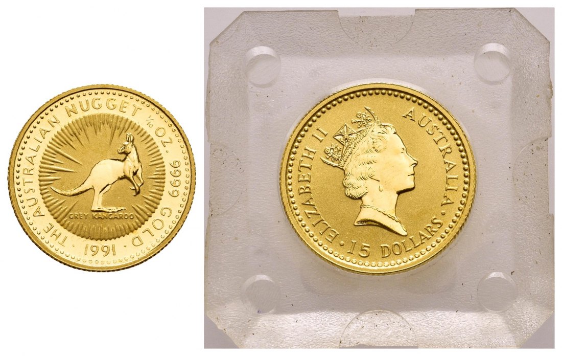 PEUS 9822 Australien 3,11 g Feingold. Graues Känguru 15 Dollars GOLD 1/10 Unze 1991 Uncirculated (Originalkapsel)