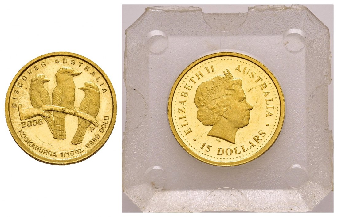 PEUS 9824 Australien 3,11 g Feingold. Discover Australia - Kookaburras 15 Dollars GOLD 1/10 Unze 2006P Impaired Proof / Vorzüglich + aus PP