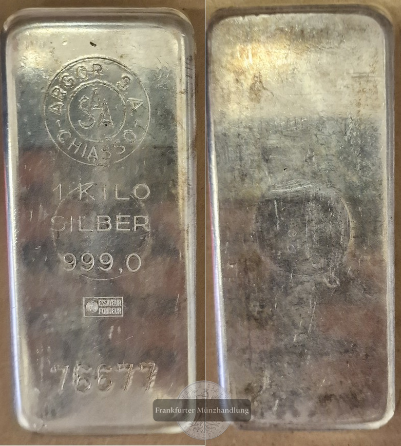  Schweiz 1.000g Silberbarren Argor S.A.  FM-Frankfurt  Feingewicht: 1.000g   