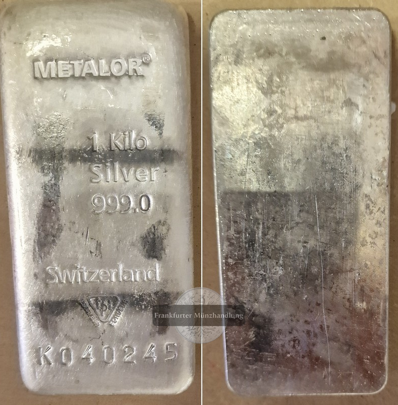  Schweiz 1.000g Silberbarren Metalor  FM-Frankfurt  Feingewicht: 1.000g   