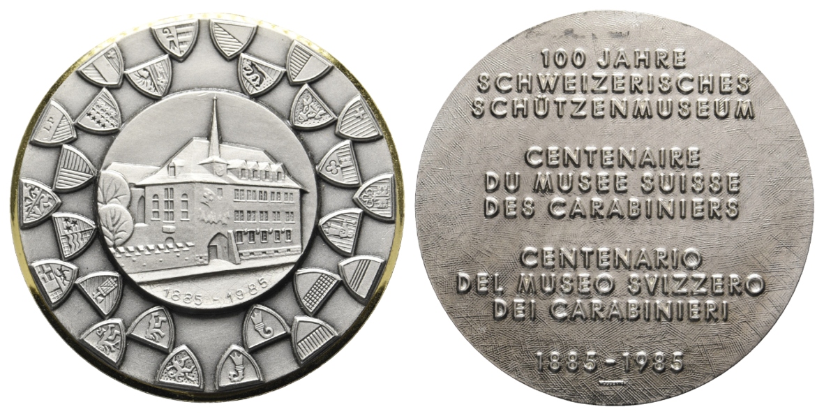  versilberte Medaille 1985; 100 Jahre schweizerisches Schützenmuseum; 36,85 g; Ø 45,0 mm   