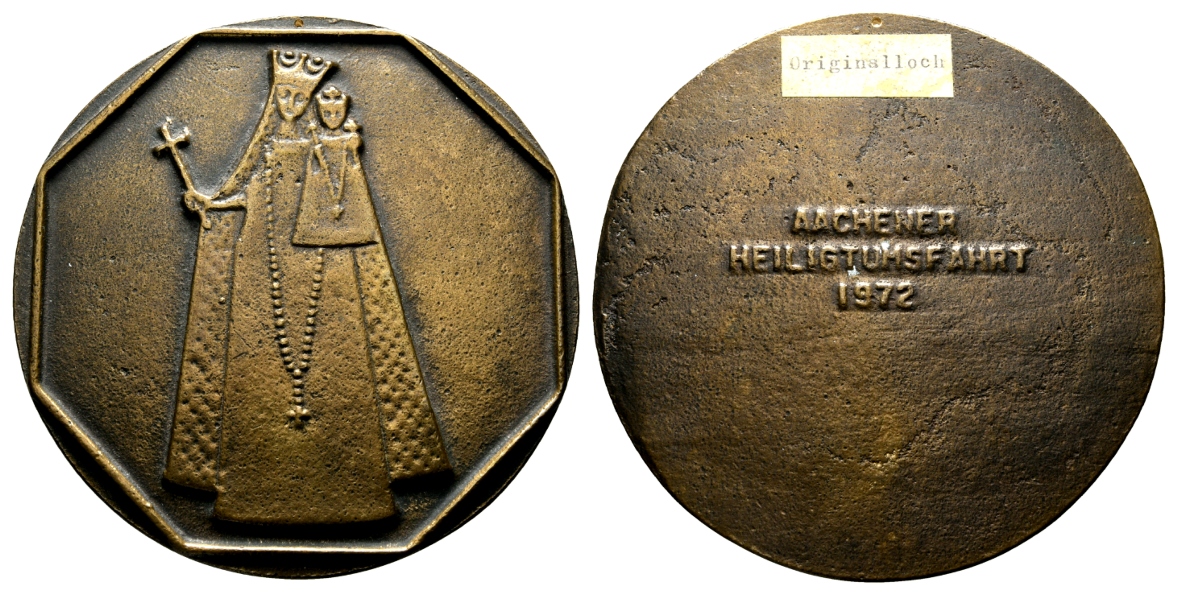  Medaille Aachener Heiligtumsfahrt 1972; gelocht; Bronze; 260,0 g; Ø 98,0 mm   