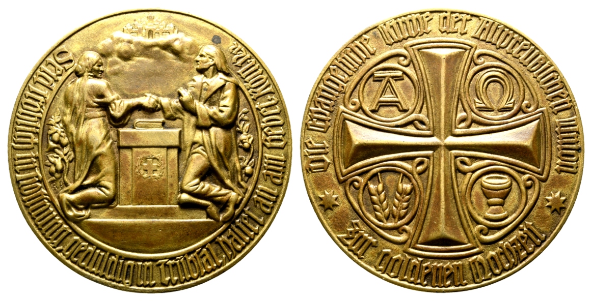  Medaille o.J.; ev. Kirche, goldene Hochzeit; Bronze; 124,18 g; Ø 79 mm   