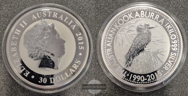  Australien  30 Dollar 2015 Kookaburra  FM-Frankfurt  Feinsilber: 1.000g   