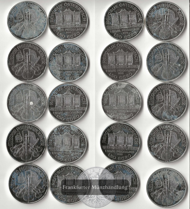  Österreich 10x 1,5 Euro 2013 Philharmoniker  FM-Frankfurt Feinsilber: 10x31,1g = 311g   