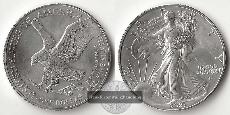  USA  1 Dollar  2021  American Silver Eagle   FM-Frankfurt     Feinsilber: 31,11g   