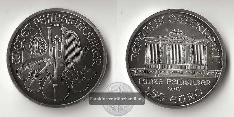  Österreich 1,5 Euro 2010  Wiener Philharmoniker  FM-Frankfurt Feinsilber: 31,1g   