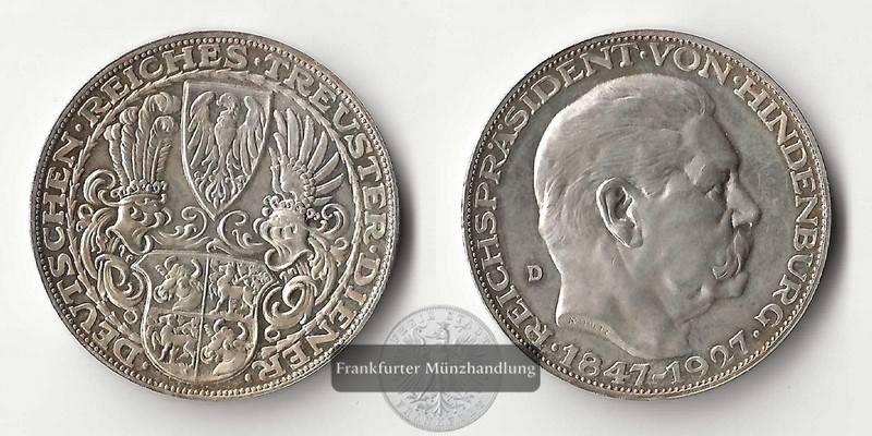  Deutschland Medaille   1927  Hindenburg    FM-Frankfurt   Feinsilber: 22,32g   