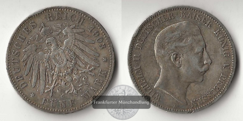 Deutsches Kaiserreich. Preussen, Wilhelm II.  5 Mark 1903 A   FM-Frankfurt Feinsilber: 25g   