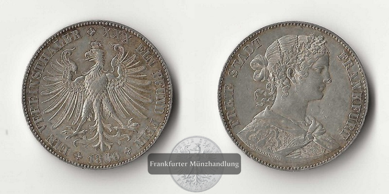  Frankfurt, freie Stadt  Vereinstaler 1860  FM-Frankfurt  Feinsilber: 16,67g   