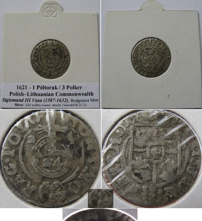  1621-1 Półtorak/3 Polker-Polish–Lithuanian Commonwealth-silver coin-Bydgoszcz Mint   