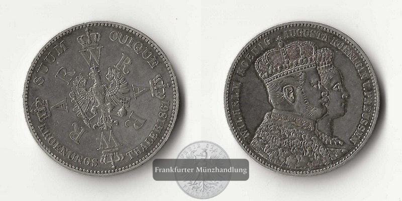 Preussen, Königreich. Wilhelm I.  Krönungstaler  1861   FM-Frankfurt  Feinsilber: 16,67g   