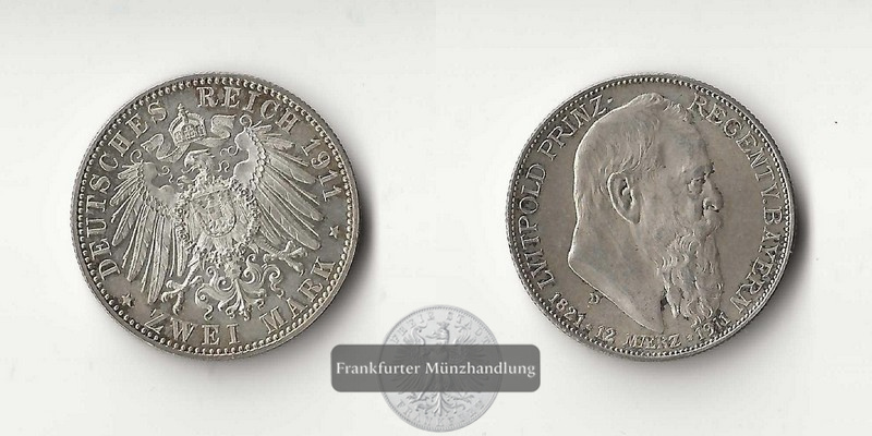  Deutsches Kaiserreich. Bayern, Luitpold (Prinzregent). 2 Mark 1911 D  FM-Frankfurt Feinsilber: 10g   