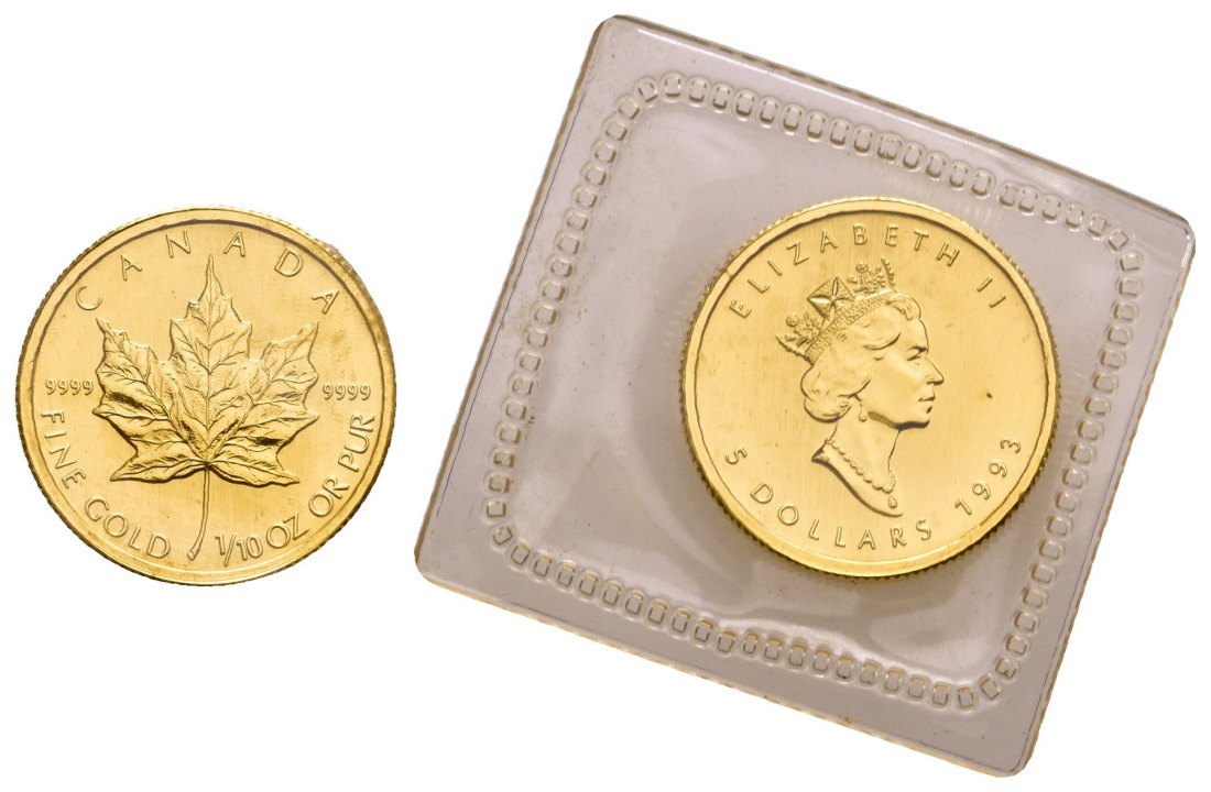 PEUS 9827 Kanada 3,11 g Feingold. Maple Leaf 10 Dollars GOLD 1/10 Unze 1993 Stempelglanz (eingeschweißt)