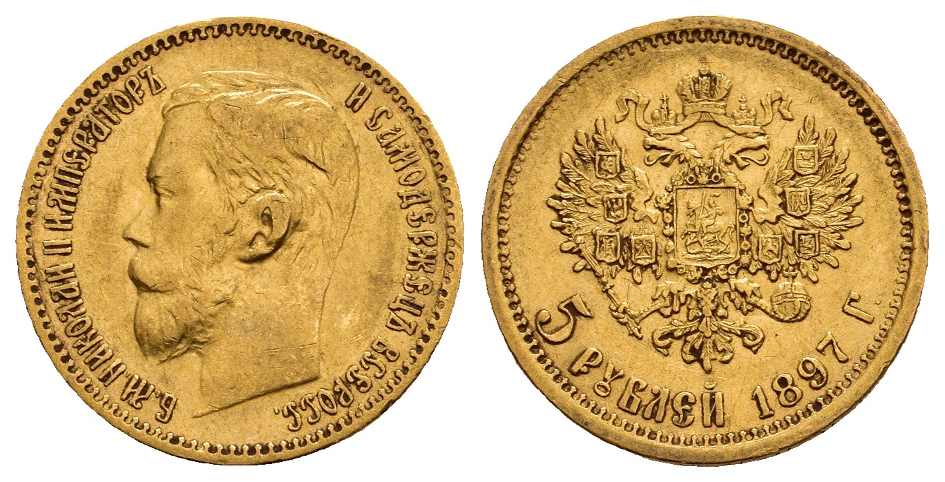 PEUS 9829 Russland 3,87 g Feingold. Zar Nikolaus II. (1894 - 1917) 5 Rubel GOLD 1897 АГ Sehr schön