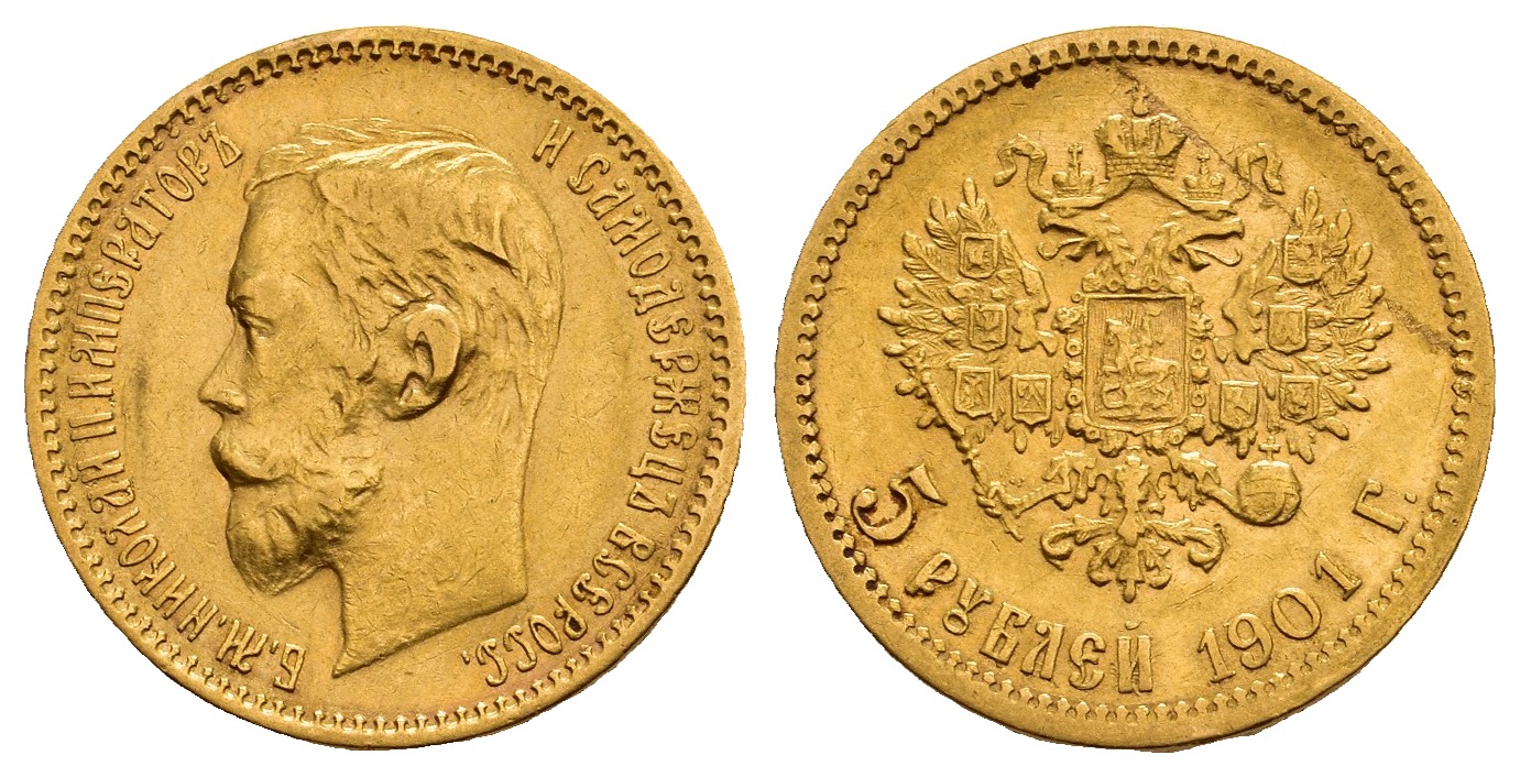 PEUS 9832 Russland 3,87 g Feingold. Zar Nikolaus II. (1894 - 1917) 5 Rubel GOLD 1901 ФЗ (FS) Sehr schön