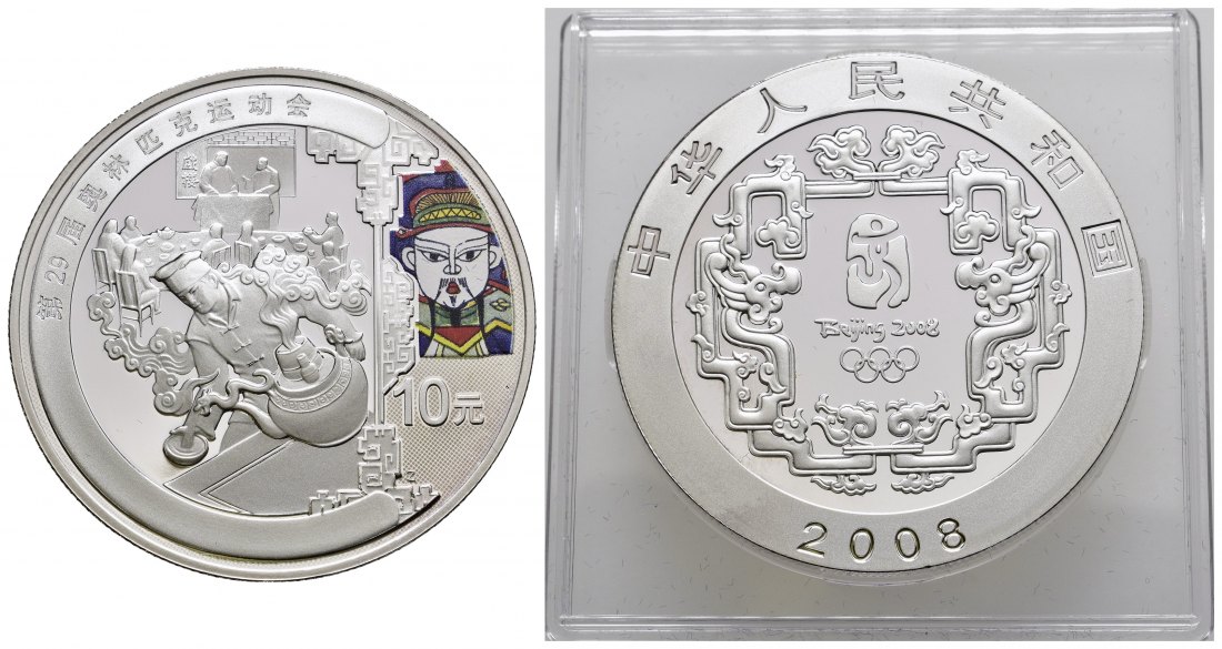 PEUS 9849 China 31,1 g Feinsilber. Olympiade Bejing - Teehaus 10 Yuan SILBER teilcoloriert 2008 Proof (Kapsel)
