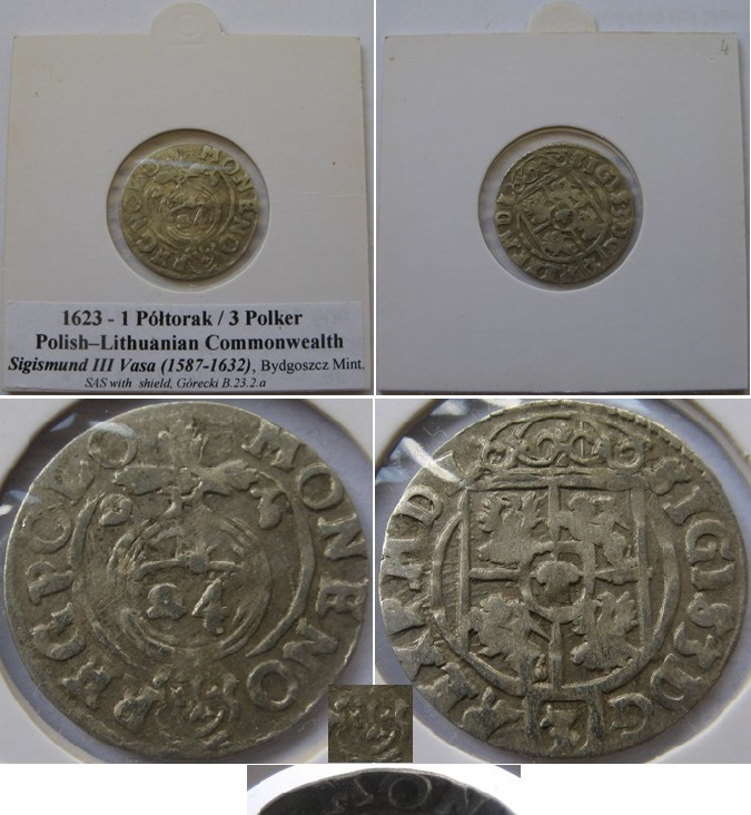  1623-1 Półtorak/3 Polker-Polish–Lithuanian Commonwealth-silver coin-Bydgoszcz Mint   