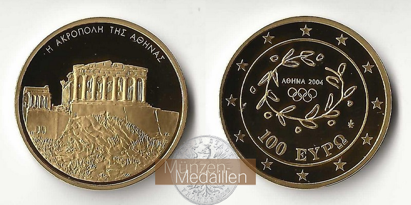 Griechenland MM-Frankfurt Feingewicht: 10g Gold 100 EUR (Gedenkmünze)   Akropolis 2004 