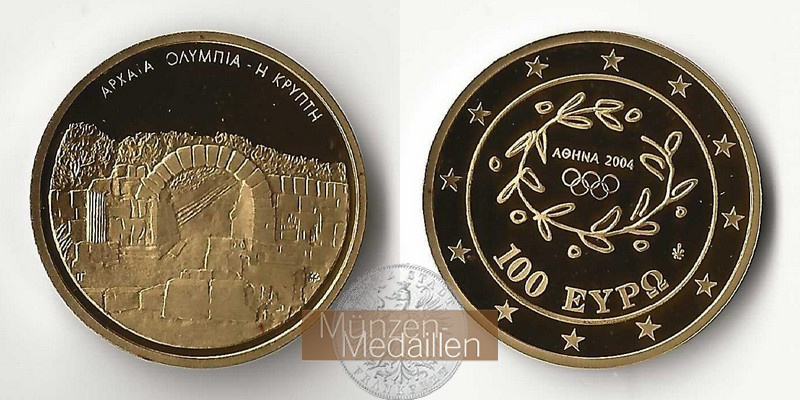 Griechenland MM-Frankfurt Feingewicht: 10g Gold 100 EUR (Gedenkmünze) Krypta 2004 
