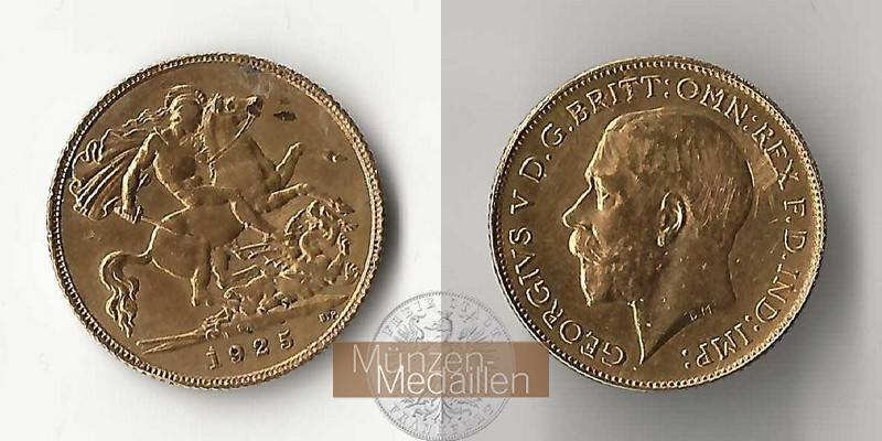 Grossbritannien-Südafrika 1/2 Sovereign MM-Frankfurt Feingold: 3,66g Georg V. (1910-1936) 1925 SA 
