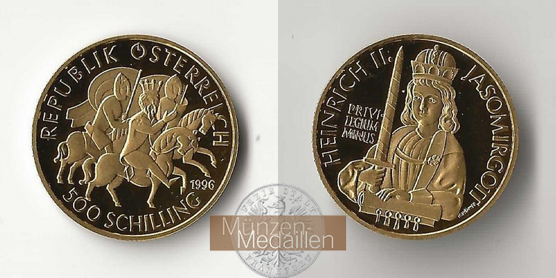 ÖSTERREICH, 2. Republik seit 1946. MM-Frankfurt Feingewicht: 8g 500 Schilling 1996 