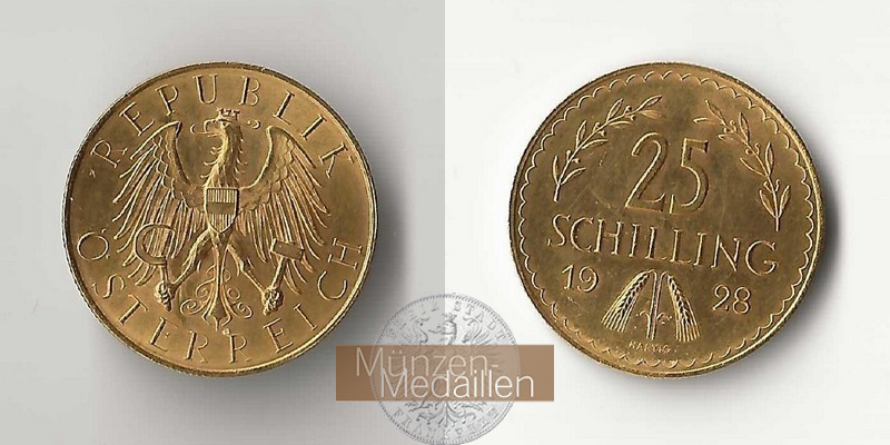Österreich MM-Frankfurt Feingewicht: 5,29g Gold 25 Schilling 1928 sehr schön