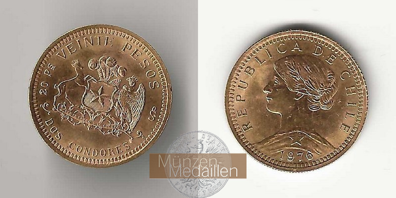 Chile MM-Frankfurt Feingold: 3,66g 20 Pesos 1976 