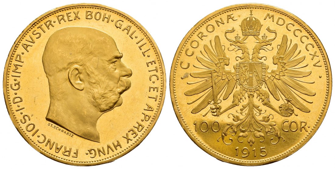 PEUS A 9856 Österreich 30,49 g Feingold. Franz Joseph (1848-1916) 100 Kronen (off.NP) GOLD 1915 Fast Stempelglanz