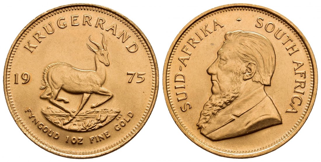 PEUS A 9858 Süd-Afrika 31,1 g Feingold Krügerrand GOLD Unze 1975 Fast Stempelglanz