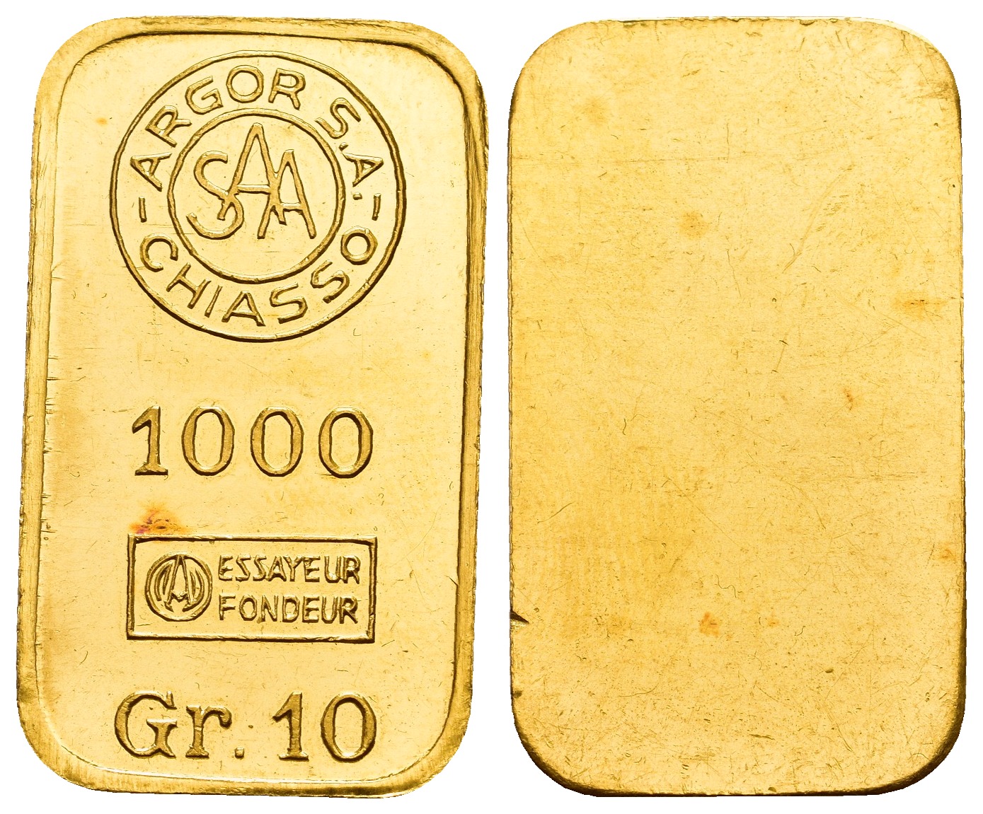 PEUS A 9909 Schweiz 10 g Feingold. Argor-Chiasso Barren GOLD 10 g o.J. Vorzüglich
