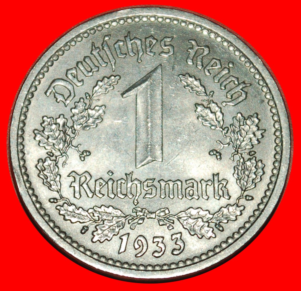  * OHNE HAKENKREUZ (1933-1939): DEUTSCHLAND ★ 1 MARK 1933D STG UNVERÖFFENTLICHT! 3. ★OHNE VORBEHALT!   