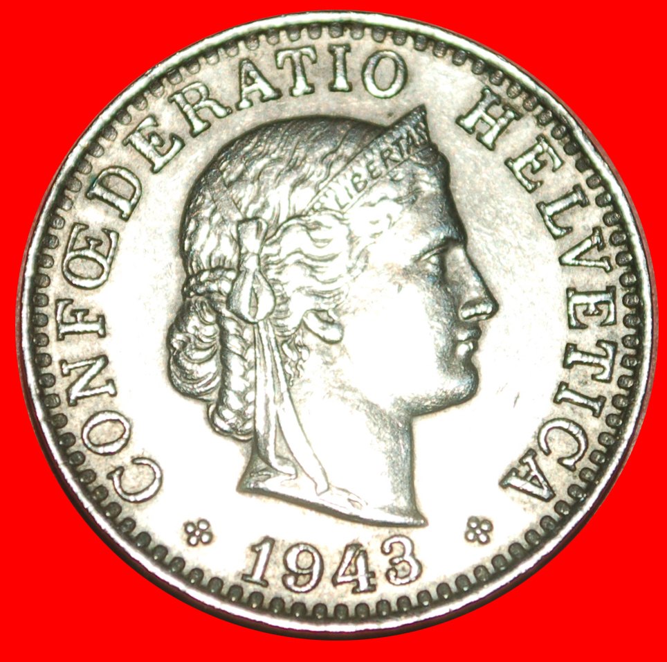 * LIBERTY (1939-2023): SWITZERLAND ★ 20 RAPPEN 1943B DIES 1+A!★LOW START ★ NO RESERVE!