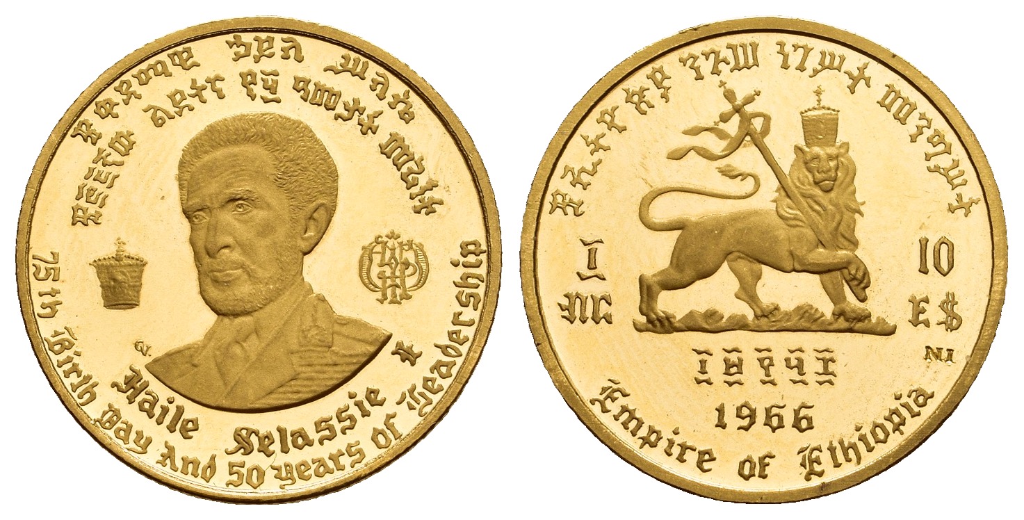 PEUS A 9861 Äthiopien / Ethiopia 3,6 g Feingold. Haile Selassie I. 10 Dollars GOLD EE 1958(1966) Proof