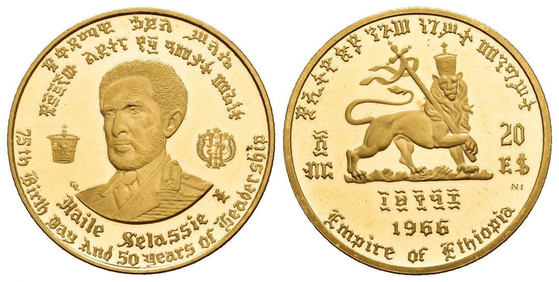 PEUS A 9862 Äthiopien / Ethiopia 7,2 g Feingold. Haile Selassie I. 20 Dollars GOLD EE 1958(1966) Proof