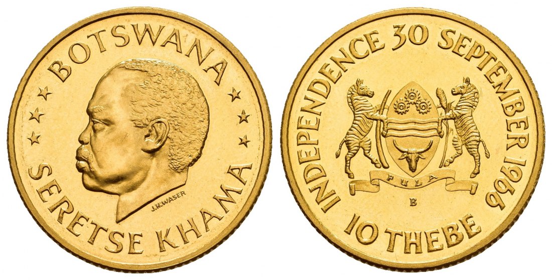 PEUS A 9869 Botswana 10,13 g Feingold. Unabhängigkeit von Bostwana am 30.09.1966 10 Thebe GOLD 1966 Impaired Proof