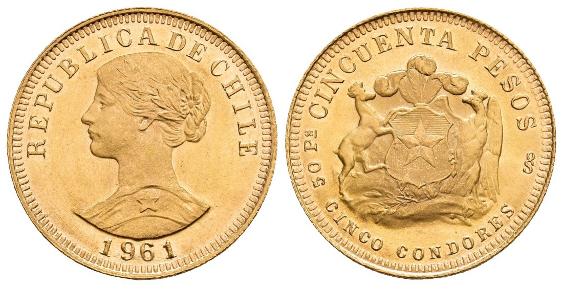 PEUS A 9871 Chile 9,15 g Feingold 50 Pesos GOLD 1961 Vorzüglich