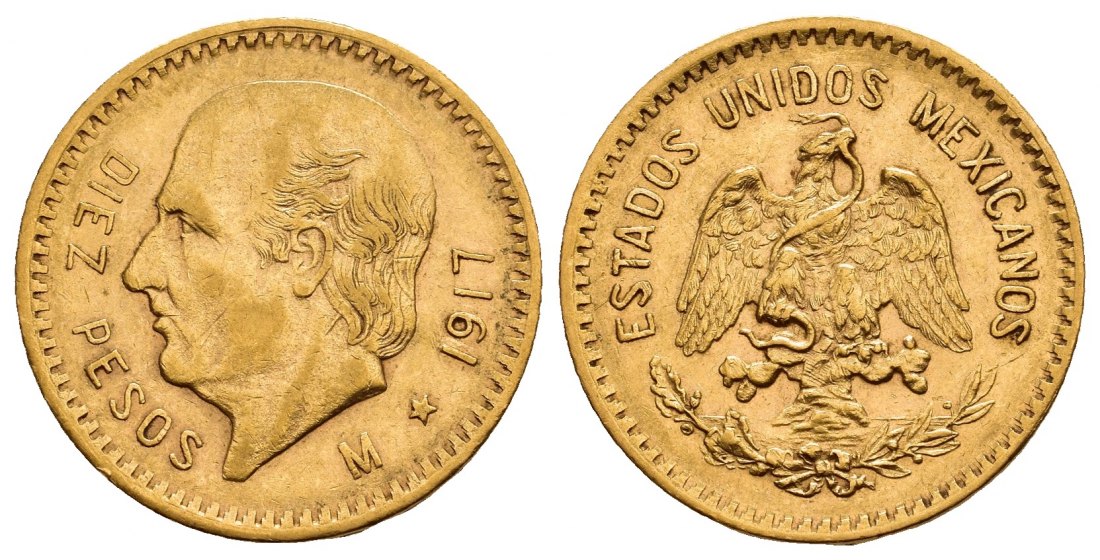 PEUS A 9894 Mexiko 7,5 g Feingold. Miguel Hidalgo y Costilla 10 Pesos GOLD 1917 M Sehr schön