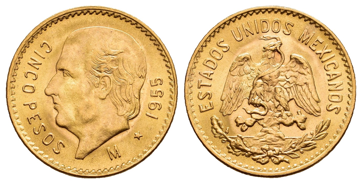 PEUS A 9895 Mexiko 3,75 g Feingold. Miguel Hidalgo y Costilla 5 Pesos GOLD 1955 M Stempelglanz