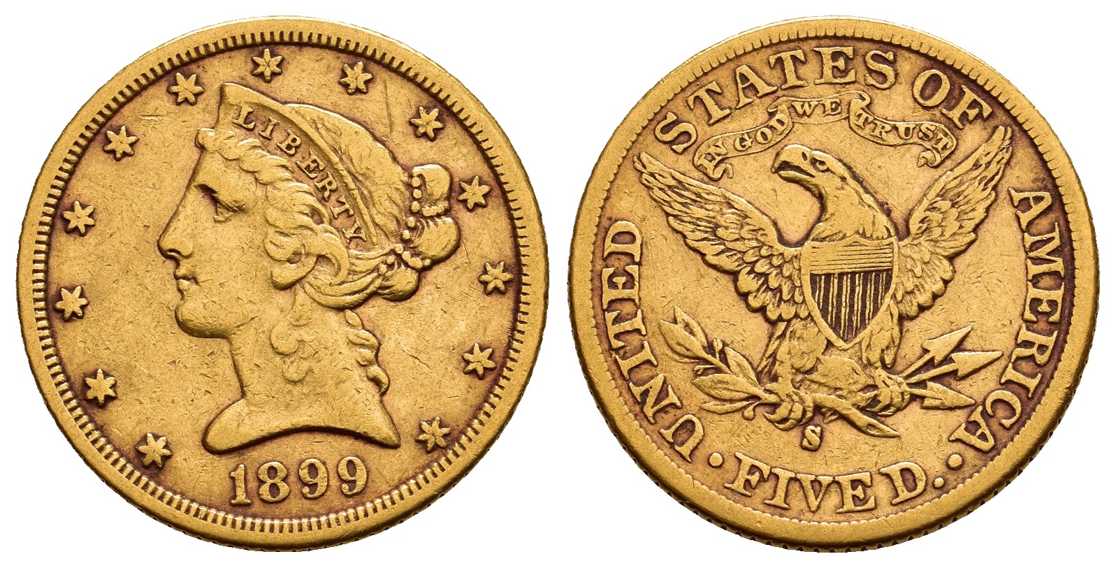 PEUS A 9921 USA 7,52 g Feingold. Coronet Head 5 Dollars GOLD 1899 S Sehr schön