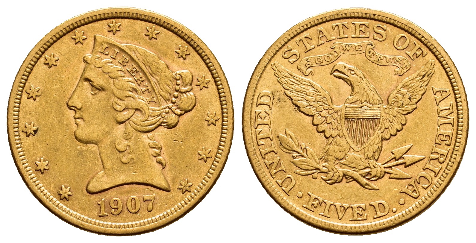 PEUS A 9922 USA 7,52 g Feingold. Coronet Head 5 Dollars GOLD 1907 Sehr schön