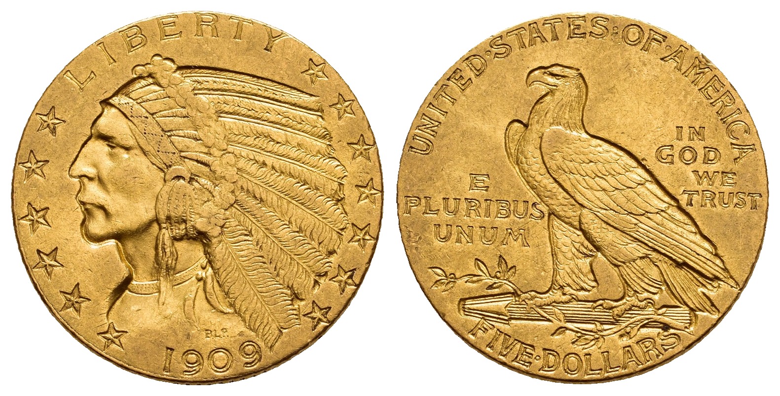 PEUS A 9923 USA 7,52 g Feingold. Indian Head 5 Dollars GOLD 1909 Sehr schön