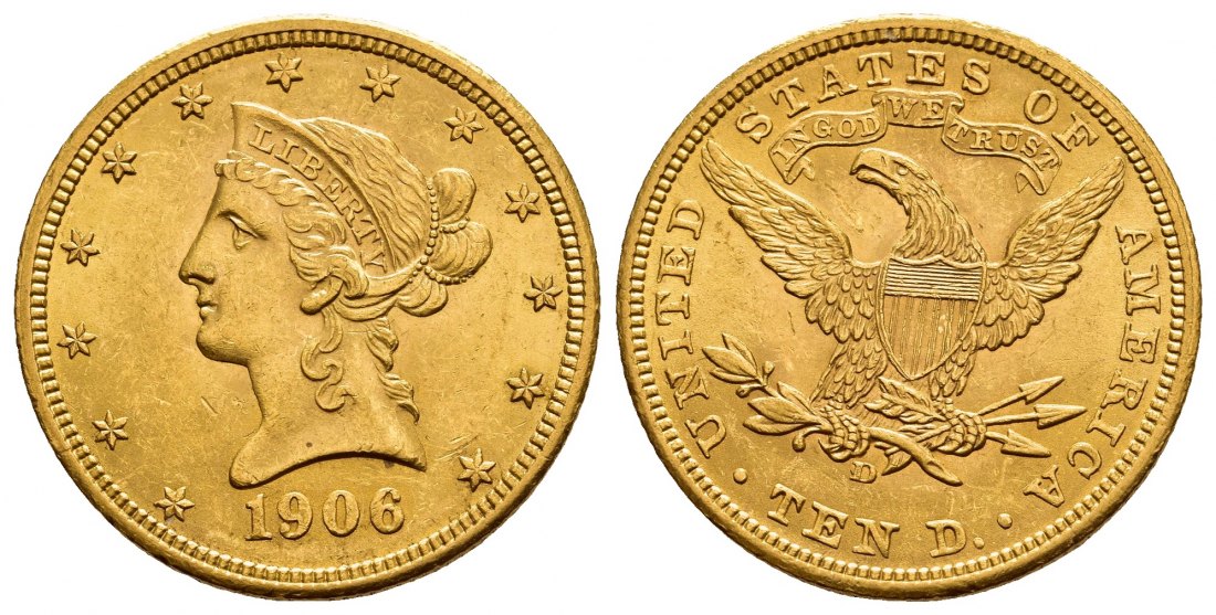 PEUS A 9924 USA 15,05 g Feingold. Coronet Head 10 Dollars GOLD 1906 Kratzer, fast Vorzüglich
