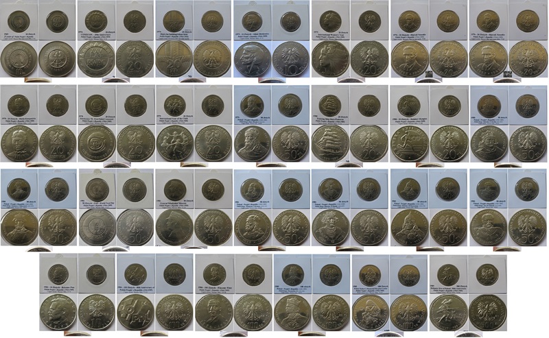  1969-1989, Polen, ein Satz von 27 Stück 10-500 Złotych-Gedenkmünzen   